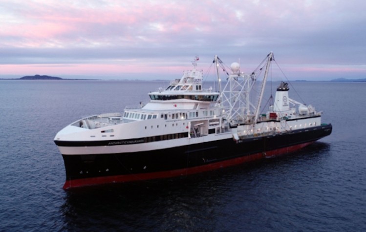 Antarctic Endurance is Aker's newest krill harvesting vessel.  It was christened in mid January in Ålesund, Norway.  Aker BioMarine photo.